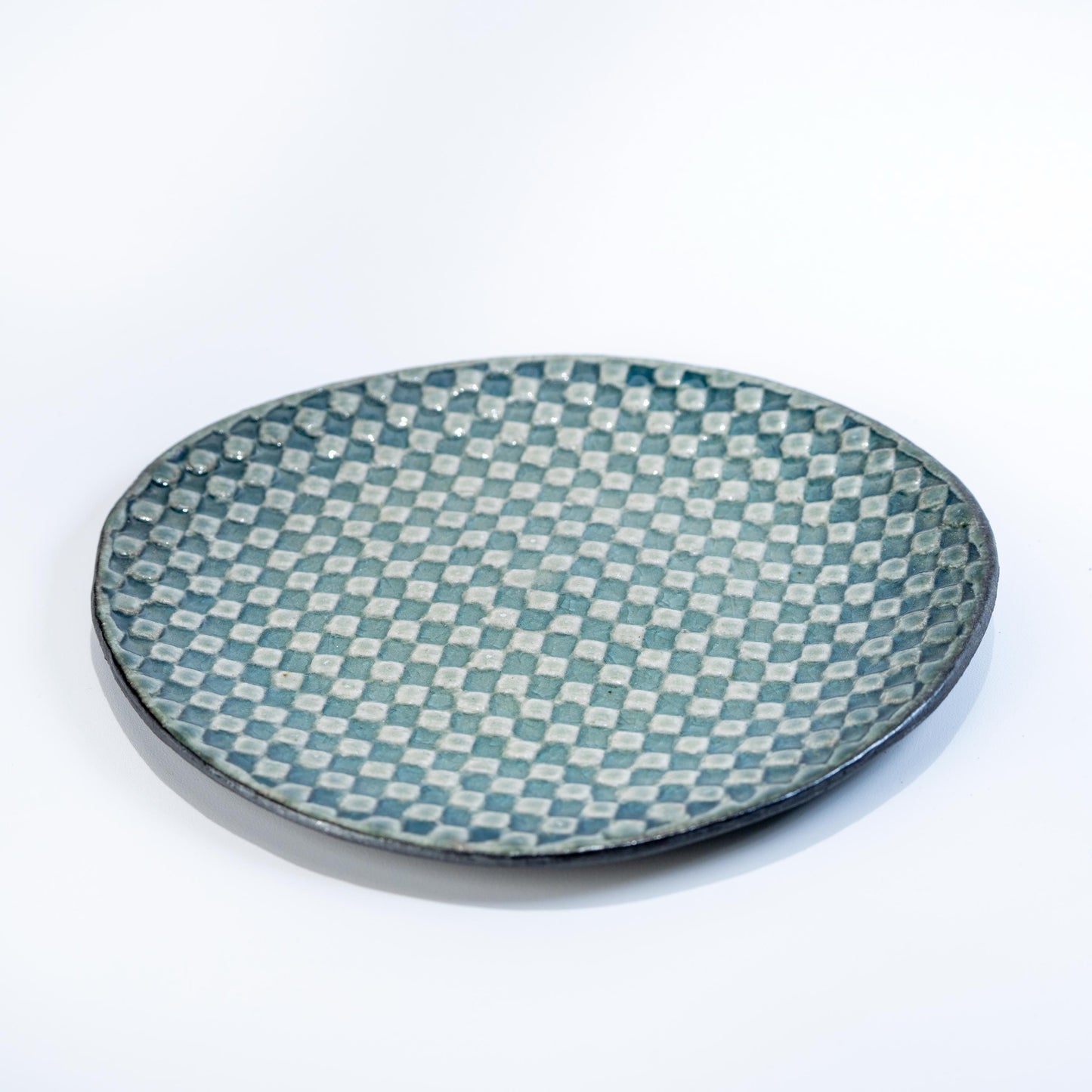 Saucer-only view of mosaic Shigaraki stoneware