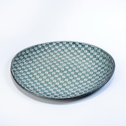 Saucer-only view of mosaic Shigaraki stoneware
