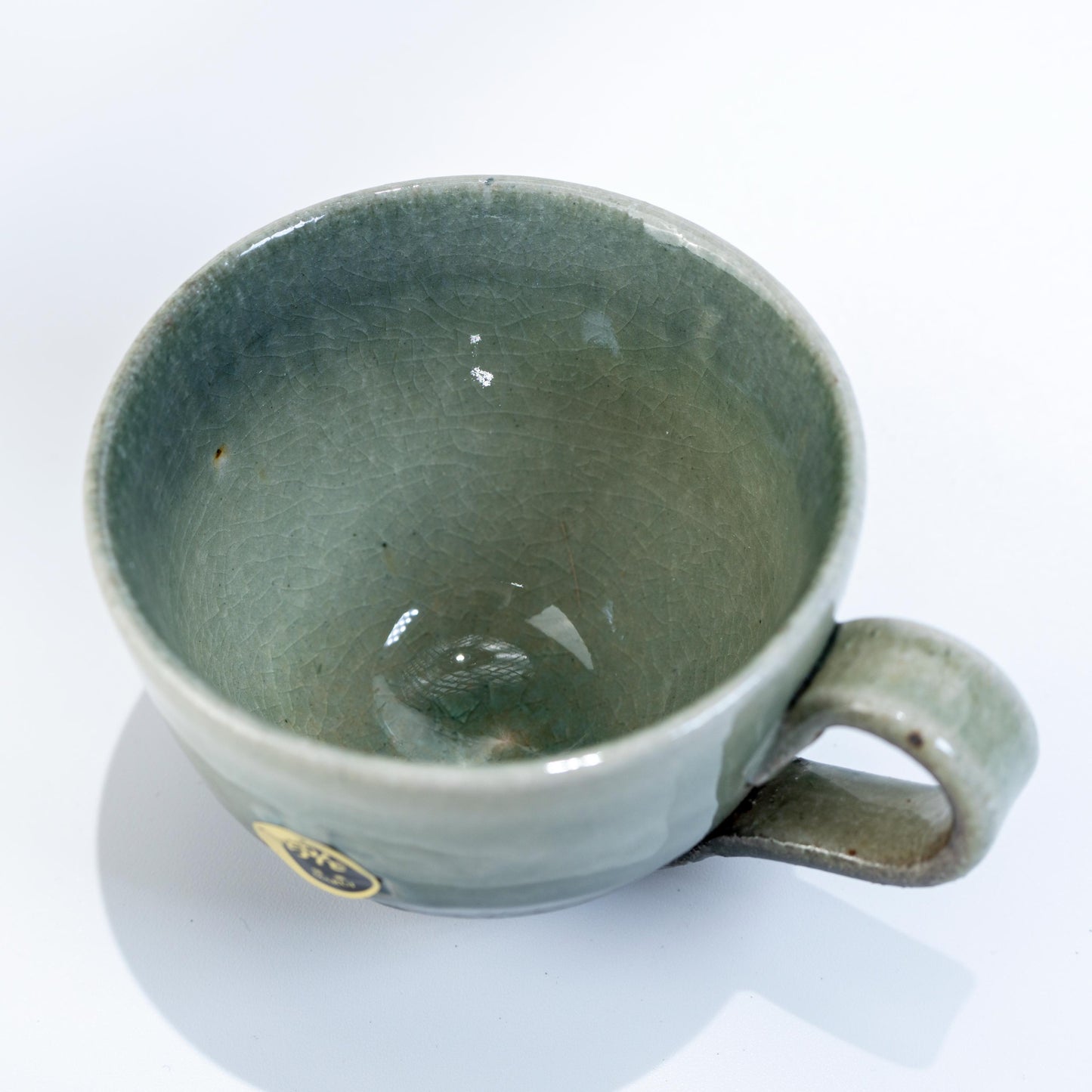 Interior view of handmade stoneware cup