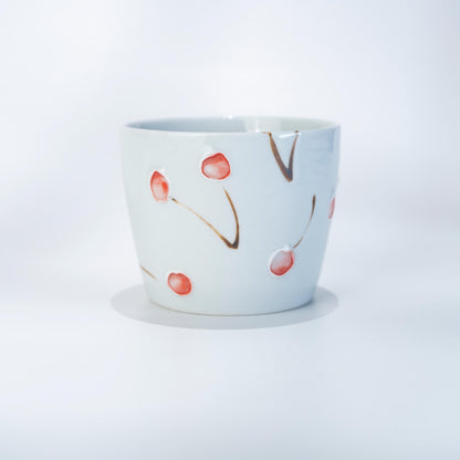 Arita Hasami cherry yunomi tea cup in hand-painted Japanese porcelain