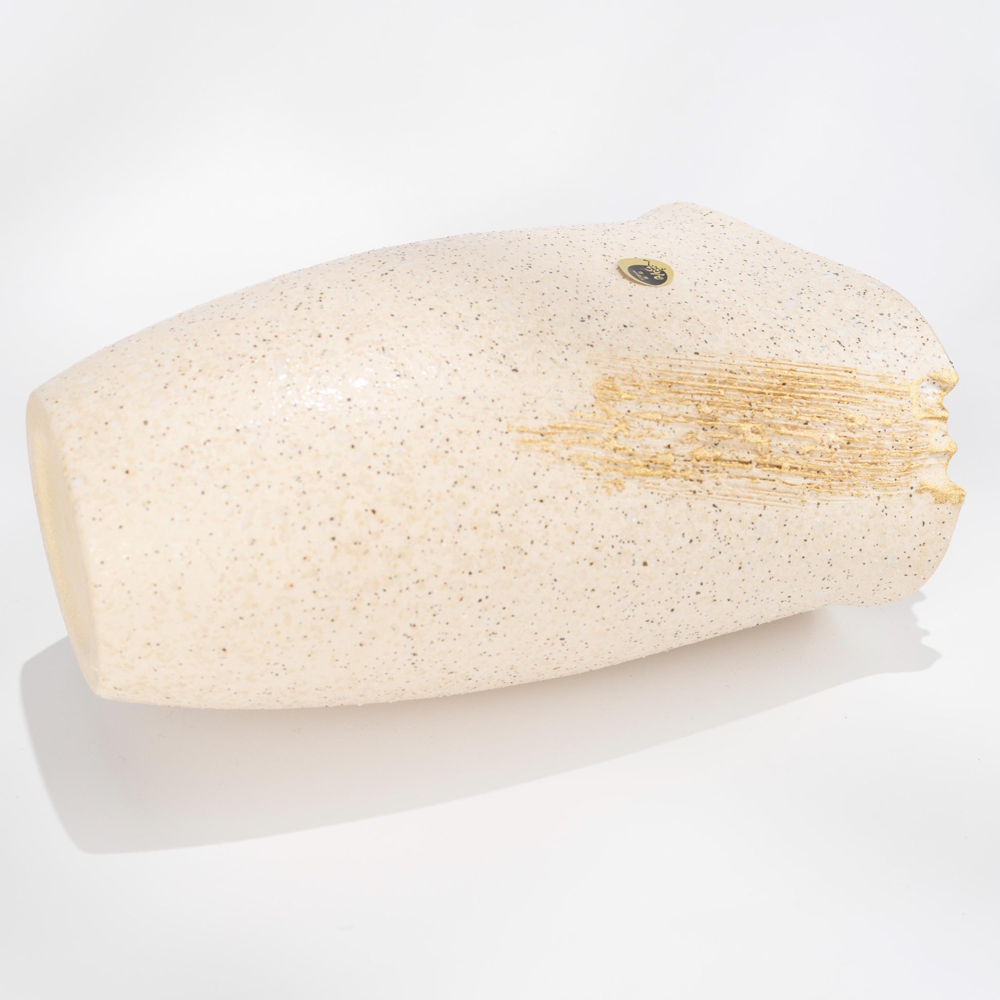 Back view of handmade Shigaraki white ceramic vase