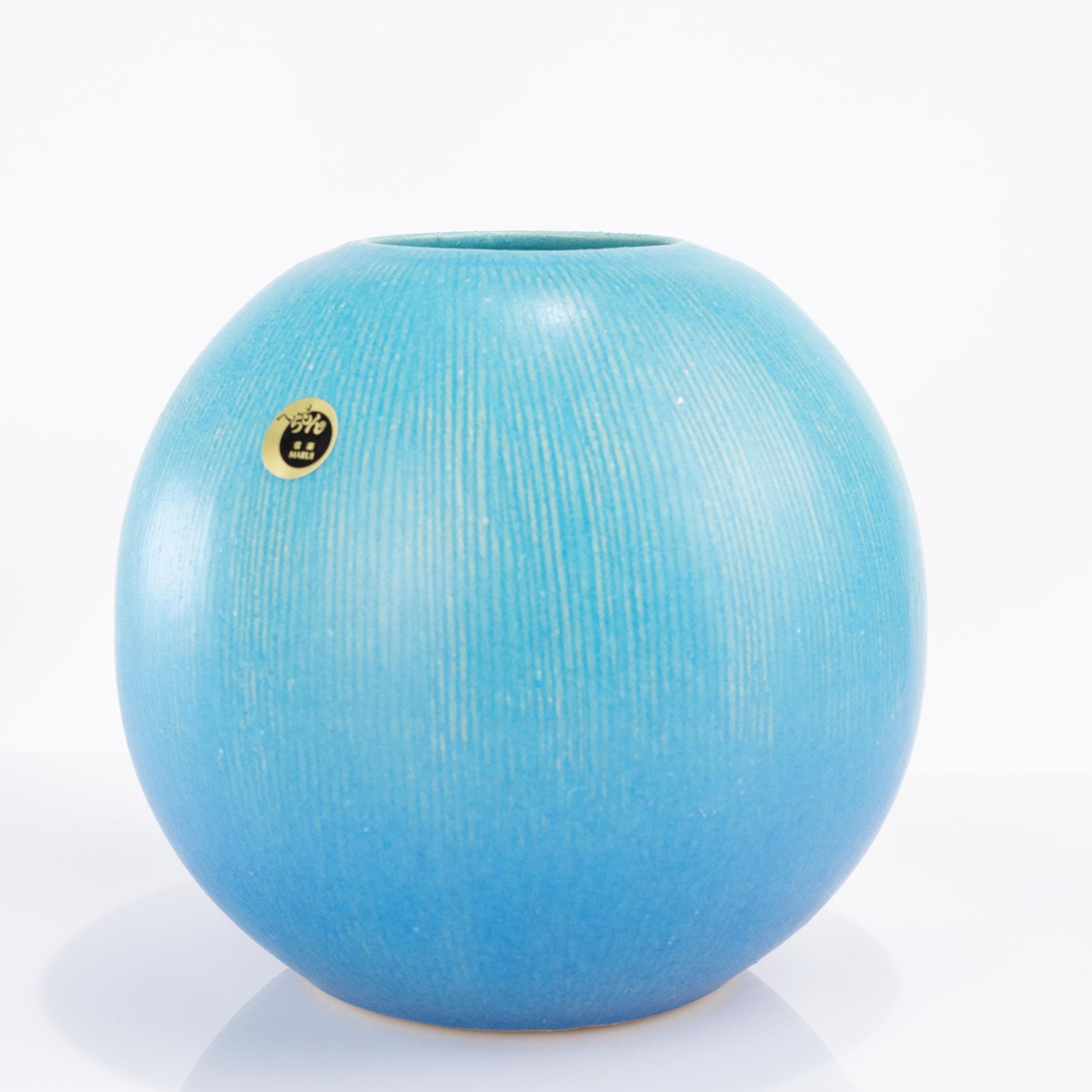 Shigaraki turquoise ikebana vase in handmade Japanese stoneware
