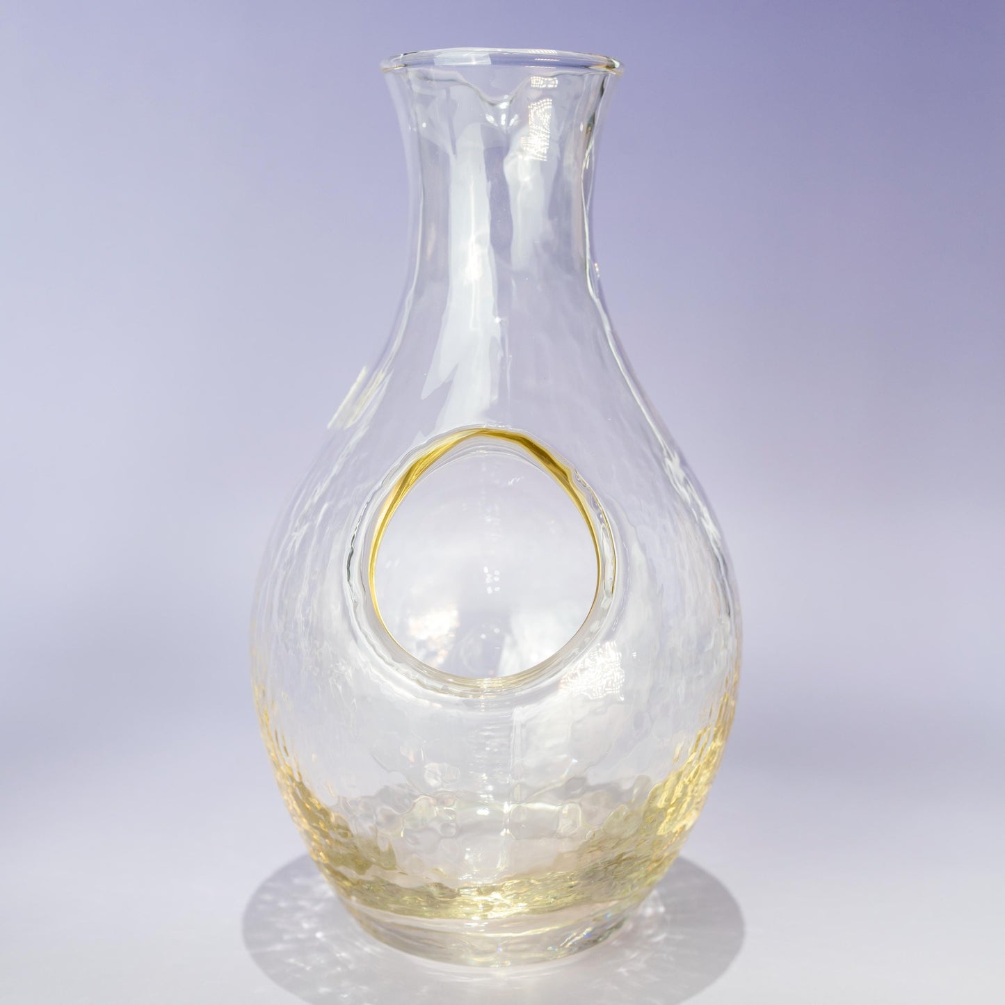 Top view of amber carafe showing circular ice pocket opening
