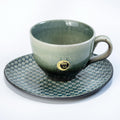 Shigaraki Coffee Cup & Saucer Set | Olive Green Mosaic Japanese Stoneware, 240 ml