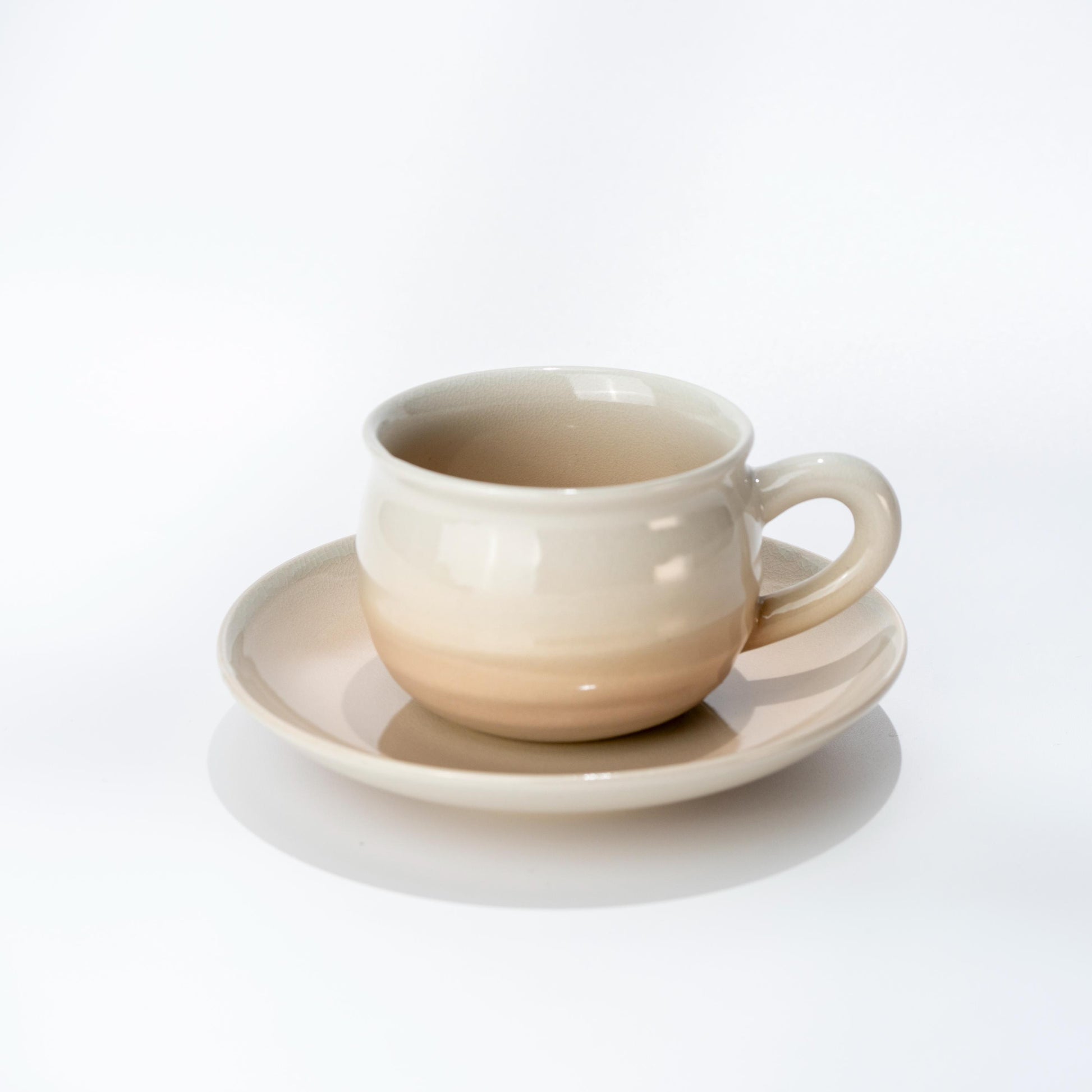 Single Hagi yaki coffee cup and saucer set in handmade Japanese ceramic