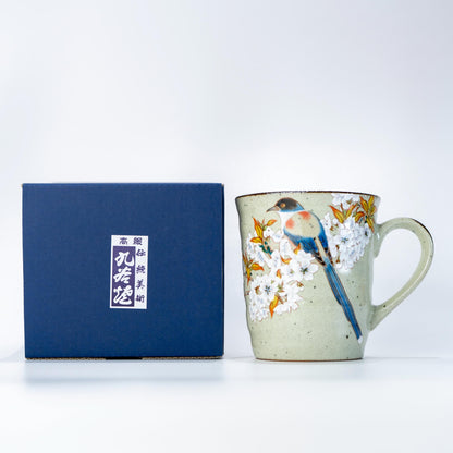 Kutani ware bird mug with presentation box, made in Japan