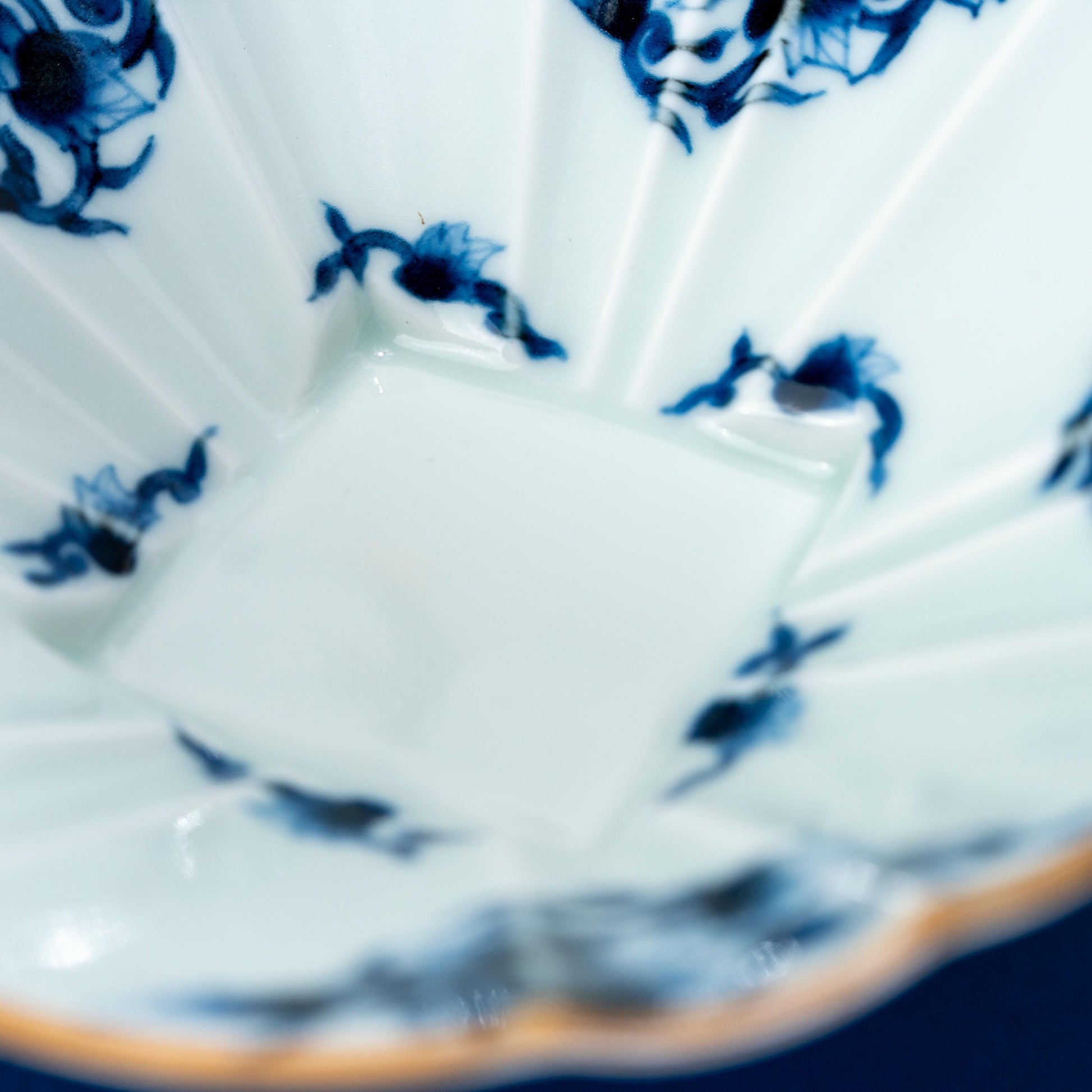Top view of Arita ware blue arabesque porcelain bowl