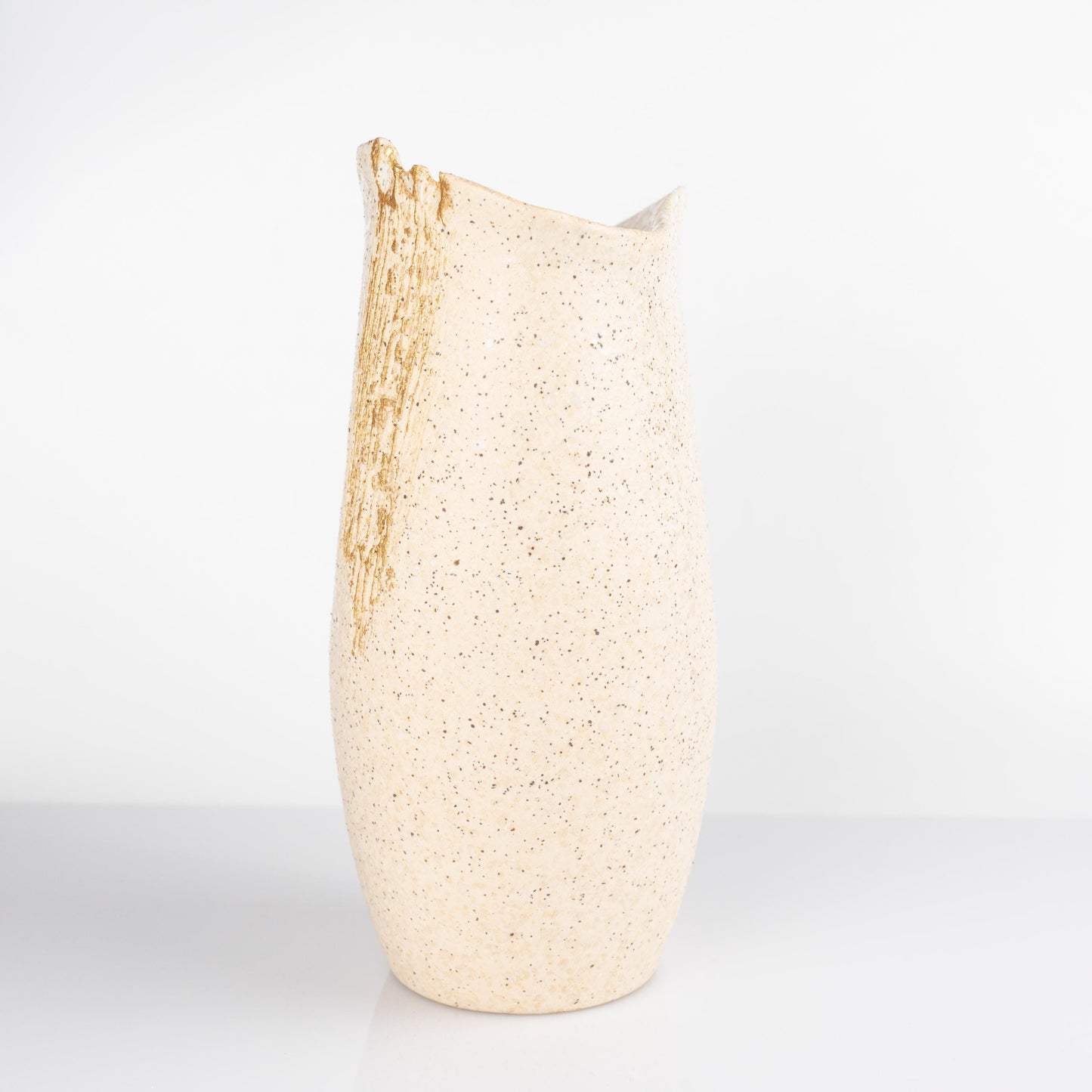 Angled view of handmade Shigaraki white vase