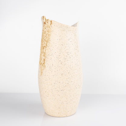 Angled view of handmade Shigaraki white vase