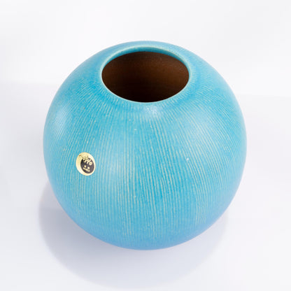 Full view of Shigaraki turquoise ceramic vase for ikebana