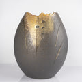 Shigaraki-yaki Black & Gold Vase — Marui Seitō "Hechimon" Banju Natsume Form, 24 cm