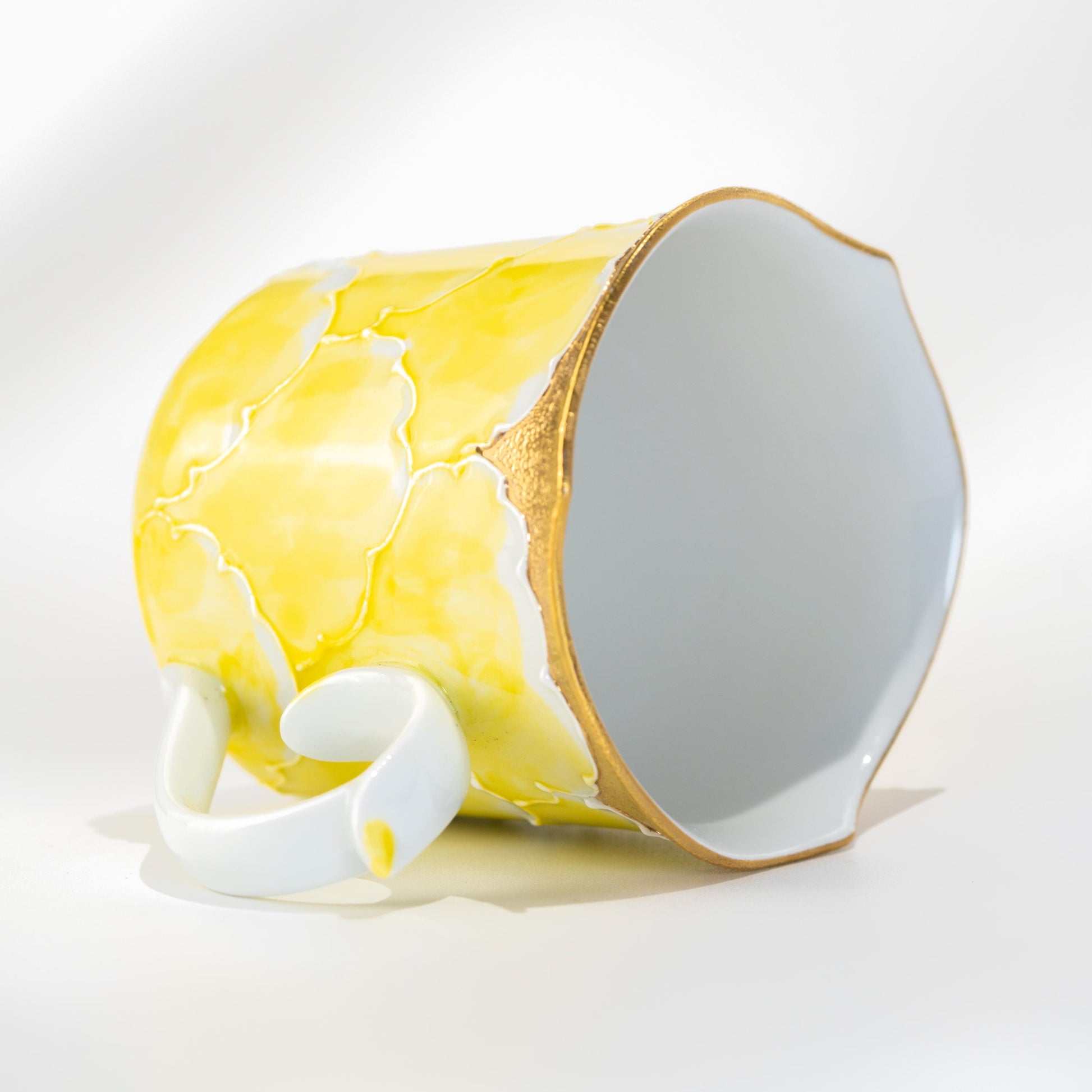Top angle of handmade peony mug showing interior