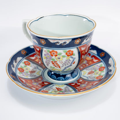 Top view of Arita cup and saucer with Ko-Imari wisteria motif