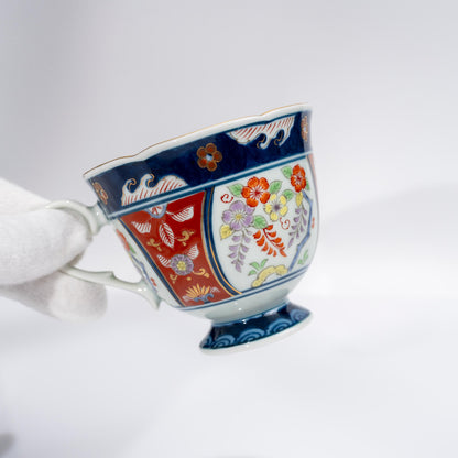 Cup and saucer displayed together in Arita porcelain