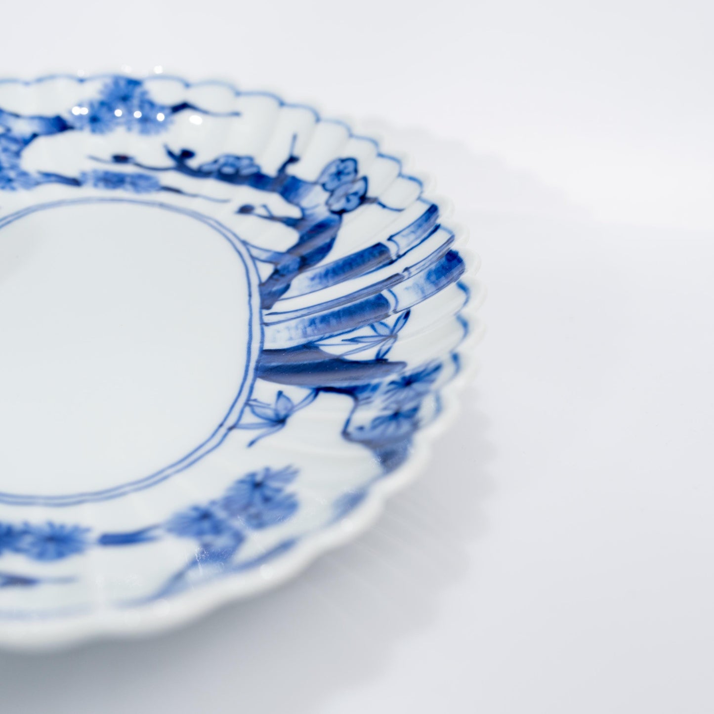Top view of Arita oval platter with pine bamboo plum motif