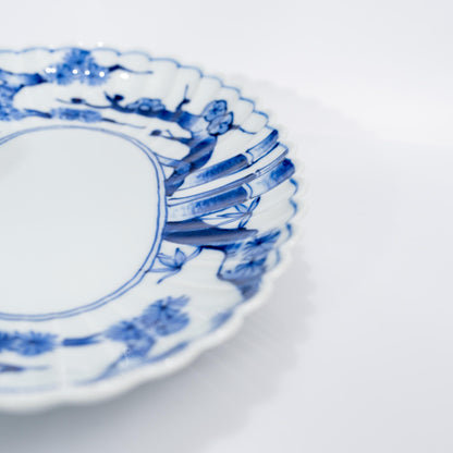 Top view of Arita oval platter with pine bamboo plum motif