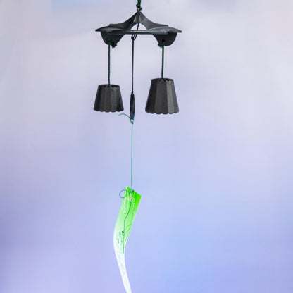 Nambu iron double bell wind chime with green hanging strip 