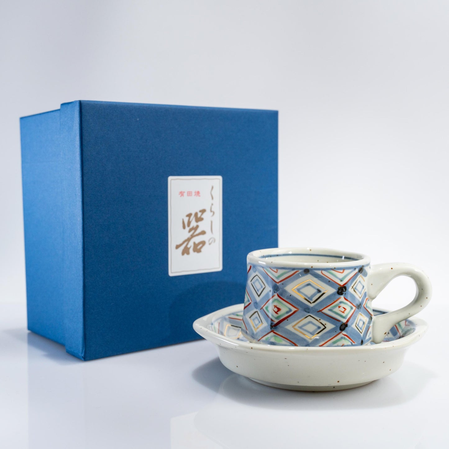 Arita hexagon demitasse cup and saucer in hand-painted porcelain
