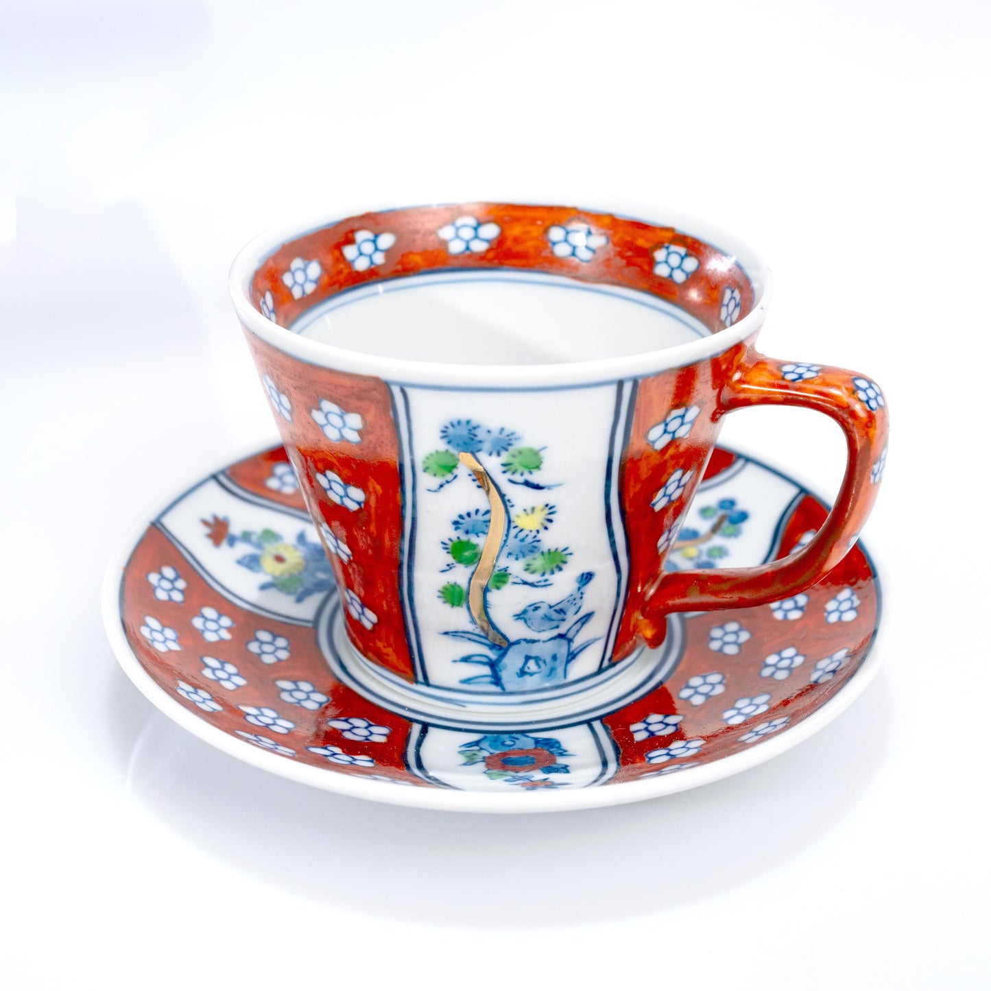 Arita Four Gentlemen coffee cup and saucer set in hand-painted porcelain