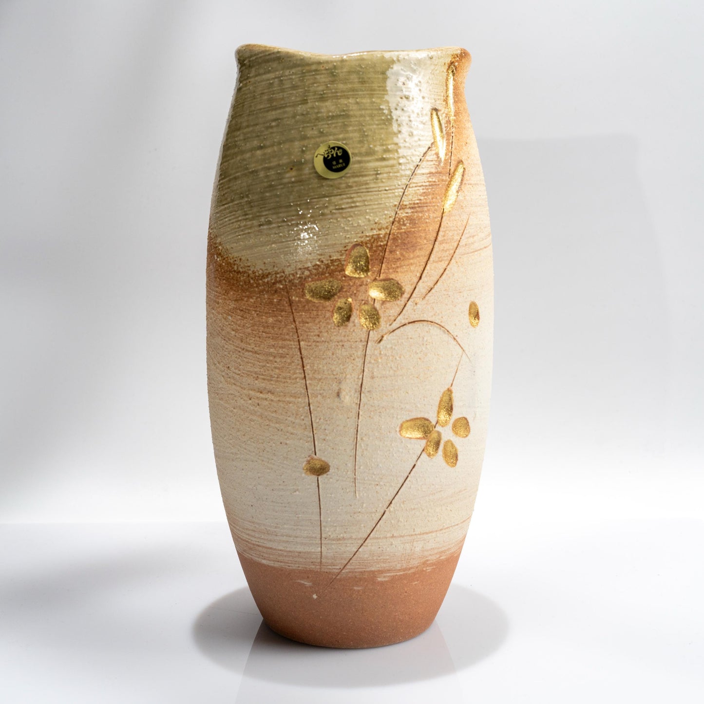 Shigaraki Meiyo tall ikebana vase in handmade Japanese stoneware