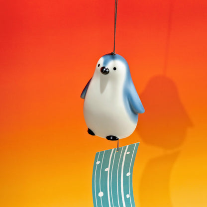 Japanese Penguin Wind Chime – Ceramic Furin Bell, Cute Summer Decor, Zen Hanging Ornament, Soothing Sound Gift, Made in Japan