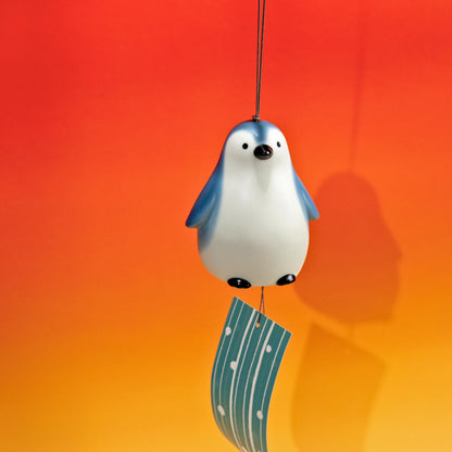 Front angle of ceramic penguin furin bell