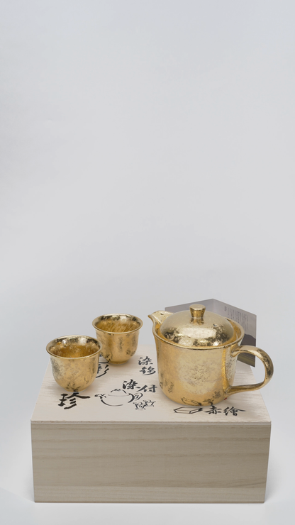 Service à thé Arita doré, théière et 2 tasses