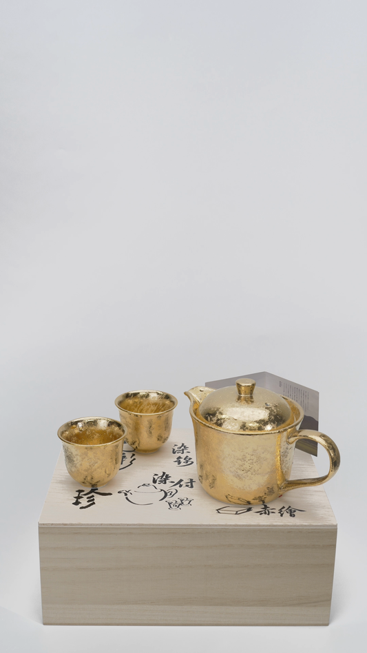 Arita Gold Tea Set in Wooden Box | Teapot & 2 Cups