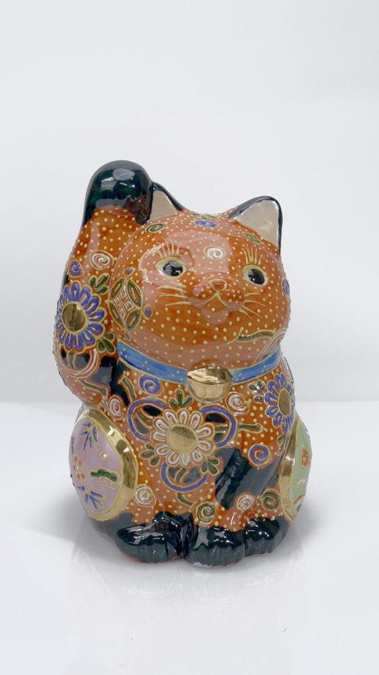 Kutani Cha-Mori Lucky Cat, 21 cm