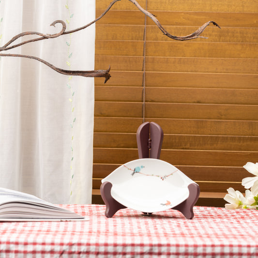 Hasami Tsugumi Bird Leaf Plate by Toubou Ao, 15.5 cm