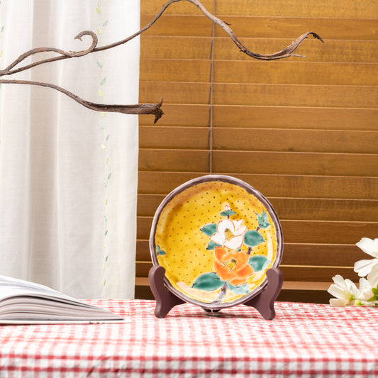 Kutani Yellow Camellia Plates, Set of 5, 14.5 cm