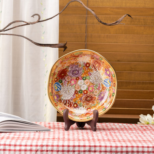 Kutani Kinhanazume Serving Bowl, 19 cm