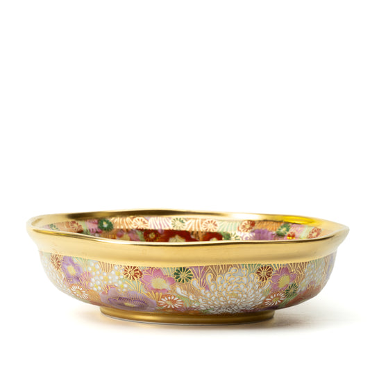 Kutani Kinhanazume Serving Bowl, 19 cm
