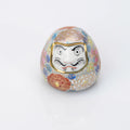 Blue Kutani Ware Daruma Doll, Hanazume Floral Design, Japanese Porcelain, 5.2 cm Tall