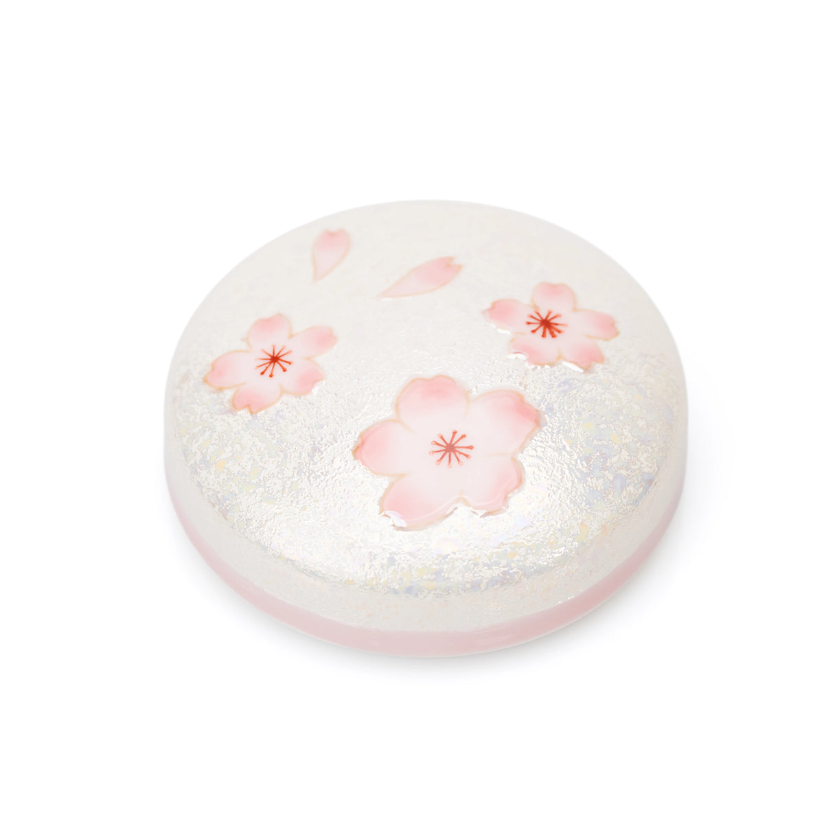 Top view of the pink cherry blossom lid.