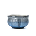 Kutani Ginsai Matchaschale, blau, mit Holzschachtel