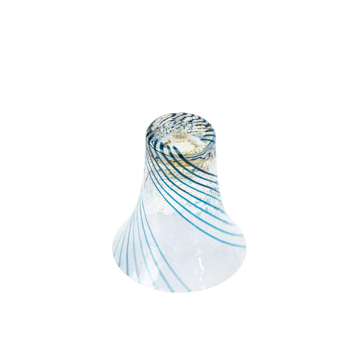 Bottom view of the glass sake cup and its blue spiral lines.