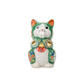 Betende Kutani-Katze, grün | Chōhō Porzellan mit Blumen, 11,3 cm