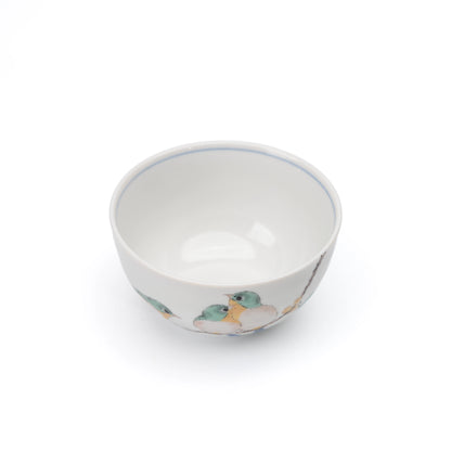 White bird rice bowl viewed from above, showing its plain interior.