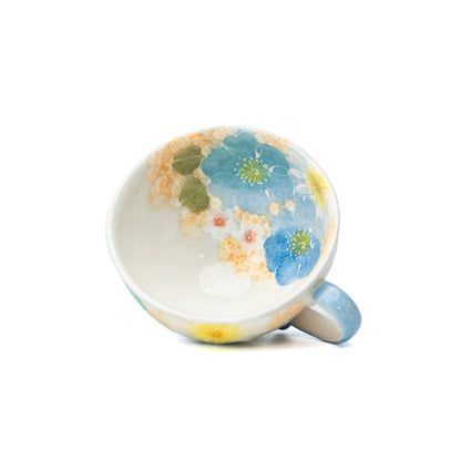 Overhead view inside the floral cup, showing flowers along the inner wall.