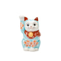 Turquoise Blue Lucky Cat with Crackle Glaze | Kutani Cherry Blossom Maneki Neko